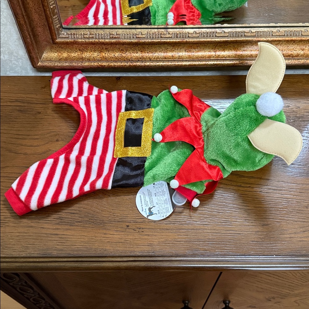 LuvGear Green Elf Dog Costume-Pajamas. Size XS. Velcro closure. Red/green/black. - Picture 10 of 14